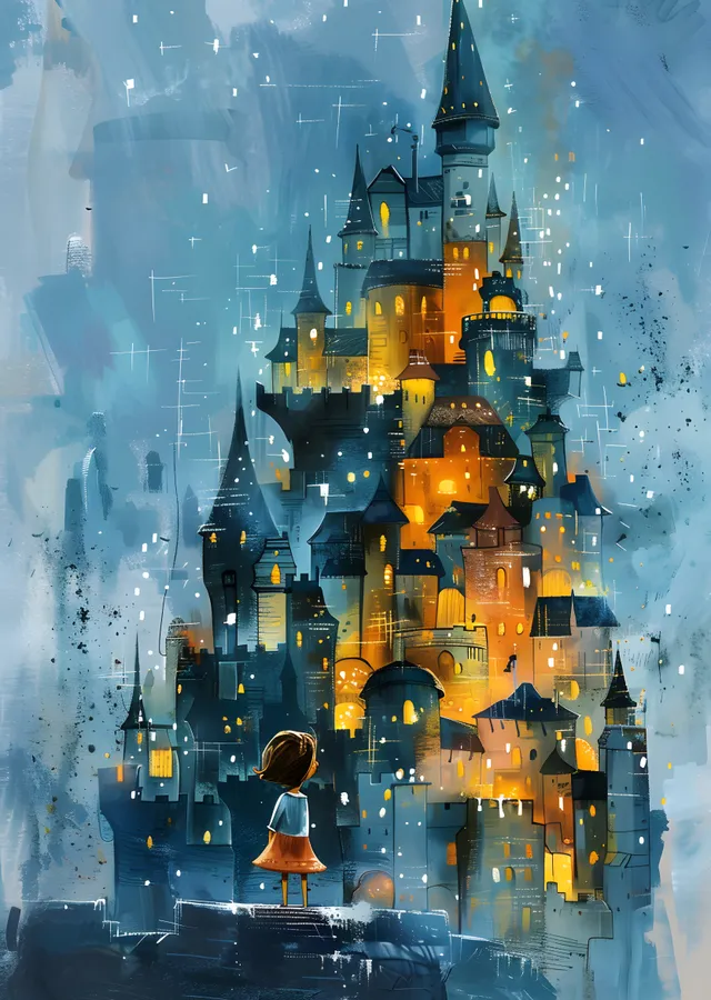 Işıklar İçindeki Fantastik Kale metal tablo