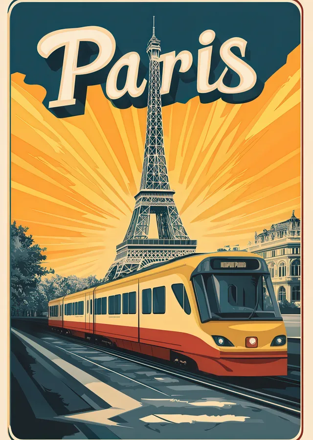Paris: Metro ile Eiffel Kulesi metal tablo