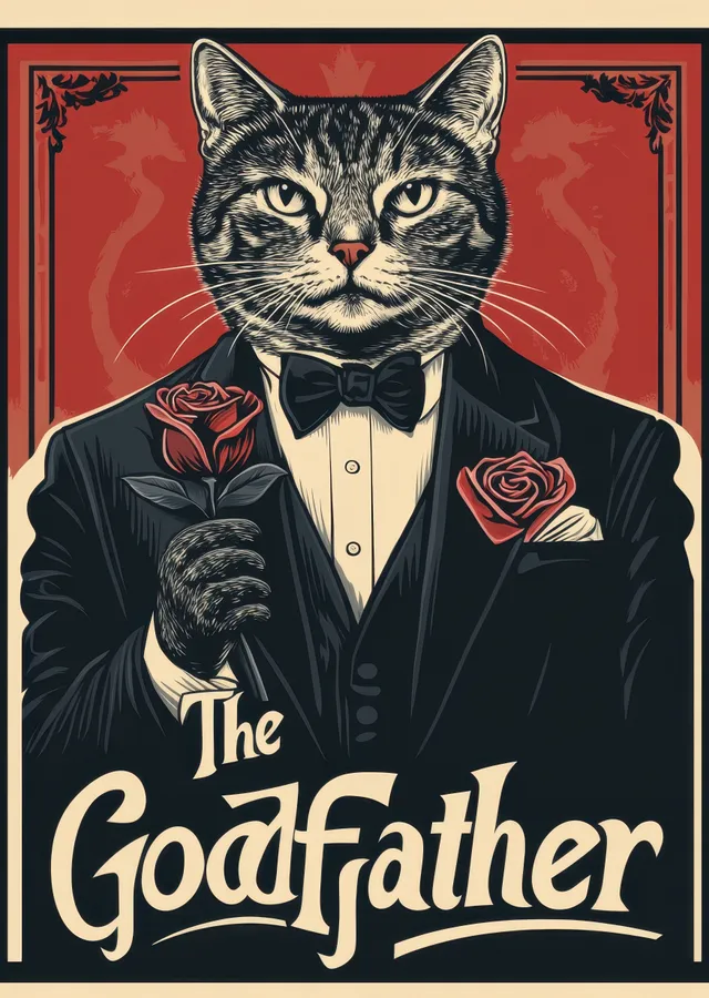 The Godfather: Kedi Versiyonu metal tablo