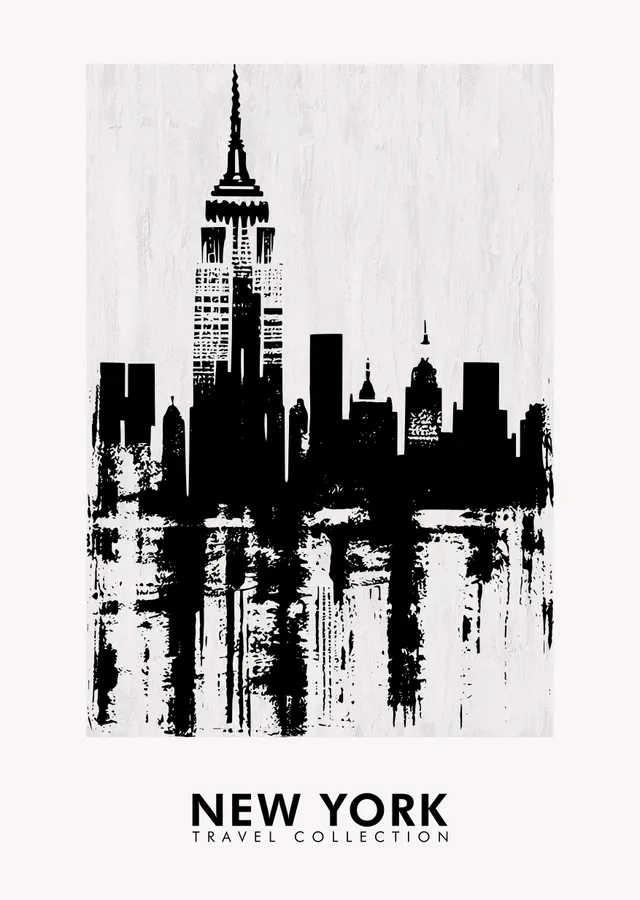 New York Şehir Silüeti - Siyah ve Beyaz Baskı metal tablo