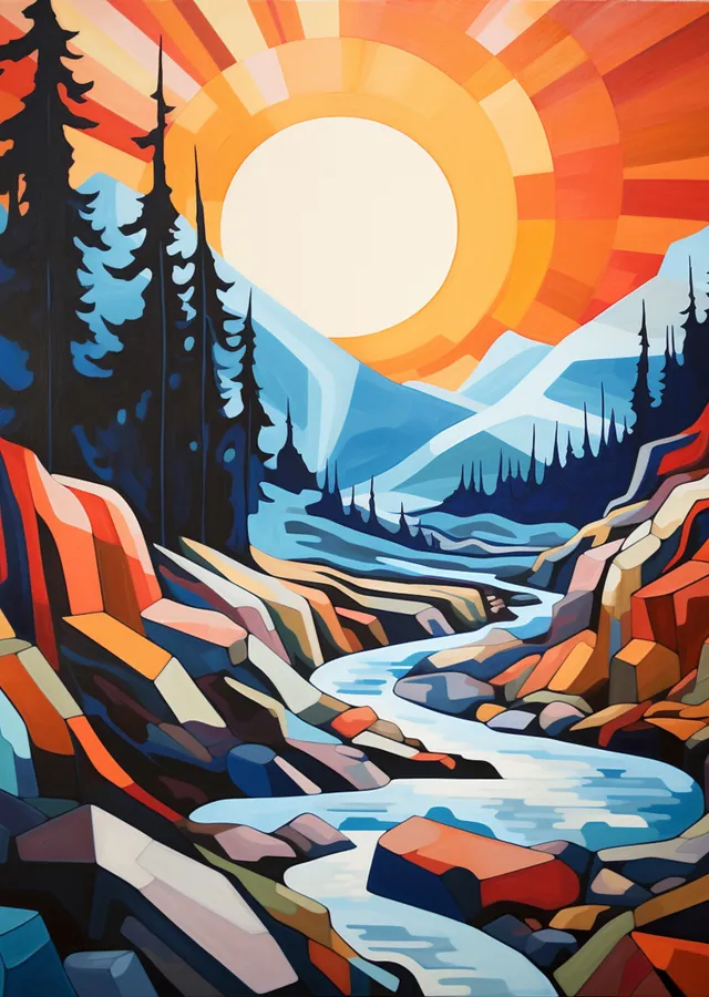 Güneşin Işığında Dağ Manzarası metal tablo