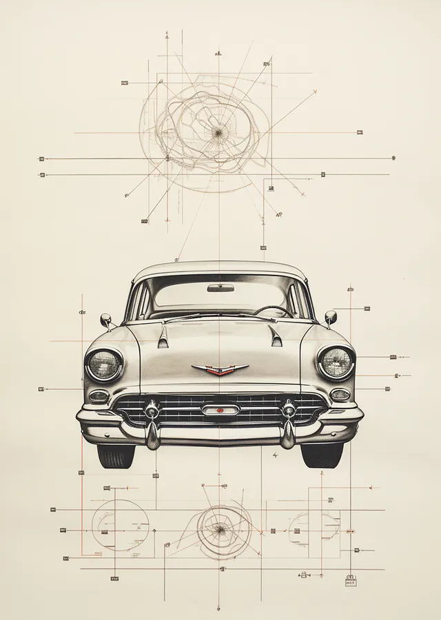 Chevrolet Bel Air Teknik Çizim metal tablo