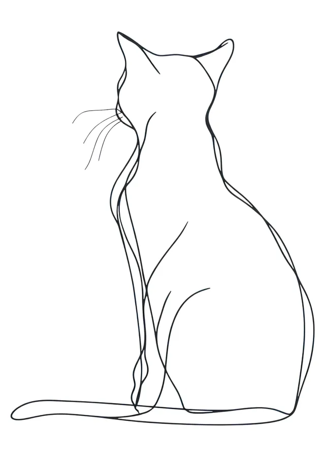Siyah Hatlı Minimalist Kedi İllüstrasyonu metal tablo