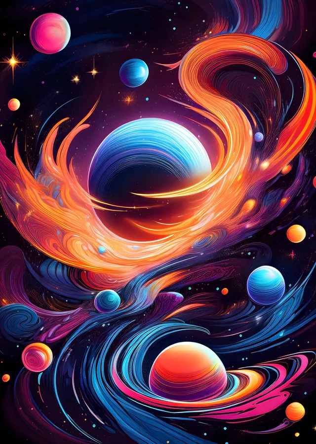Kozmik Nebula ve Gezegenler metal tablo