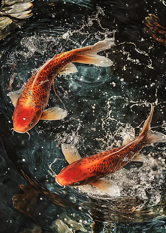 Koi Balıkları: Su Altında Dans metal tablo