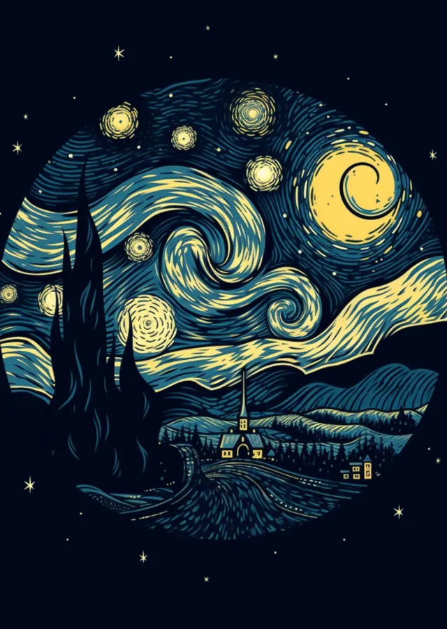 Vincent van Gogh - Yıldızlı Gece: Lapis Lazuli ve Sarı Swirl metal tablo