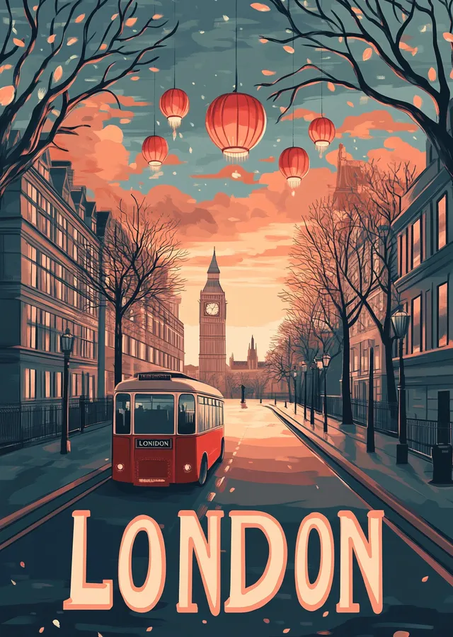 Londra: Kırmızı Otobüs ve Big Ben metal tablo