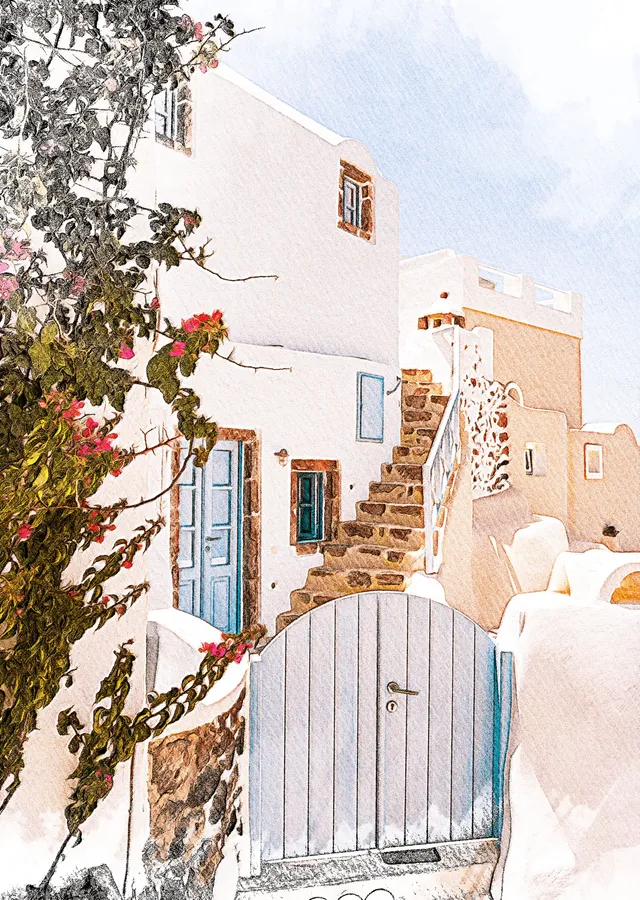 Santorini'nin Güzel Evleri metal tablo