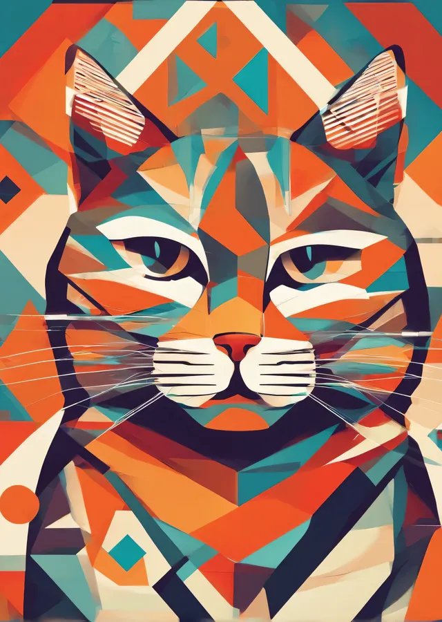 Geometrik Kedi Sanatı metal tablo