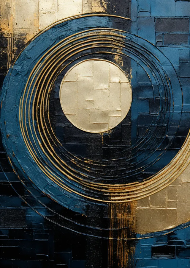 Soyut Sanat: Altın ve Mavi Daireler metal tablo