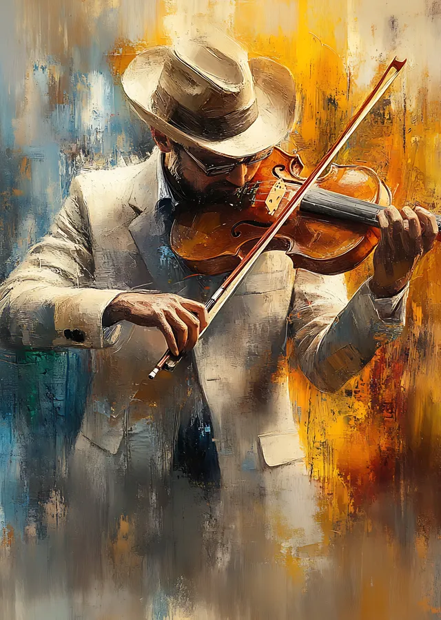 Müzik ve Renk: Keman Çalan Adam metal tablo