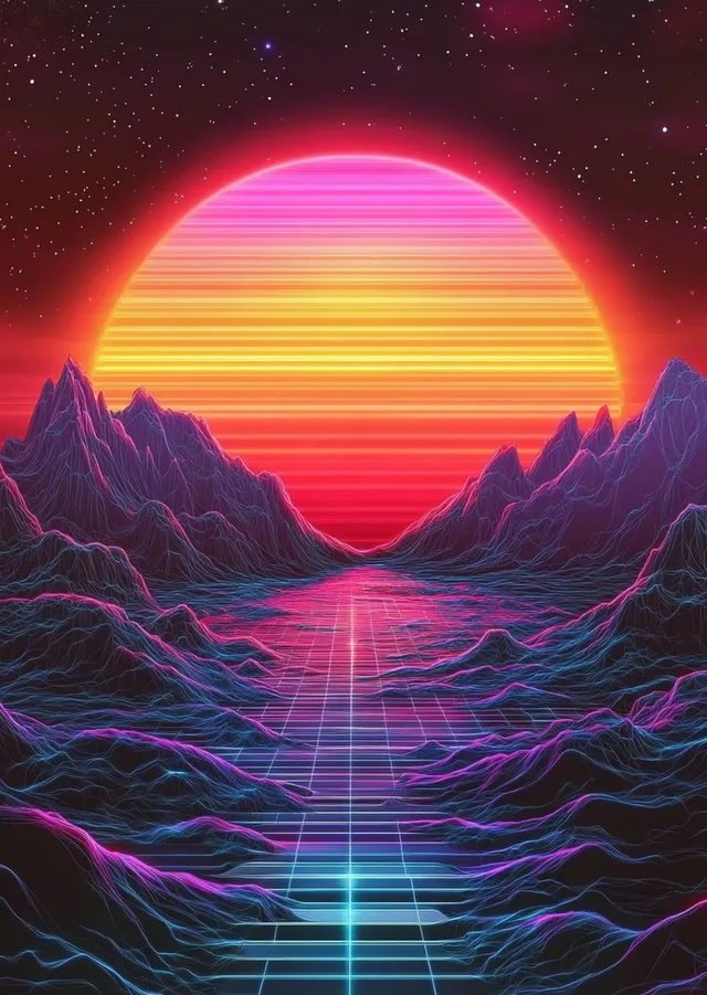 Retro Uzay Manzarası metal tablo