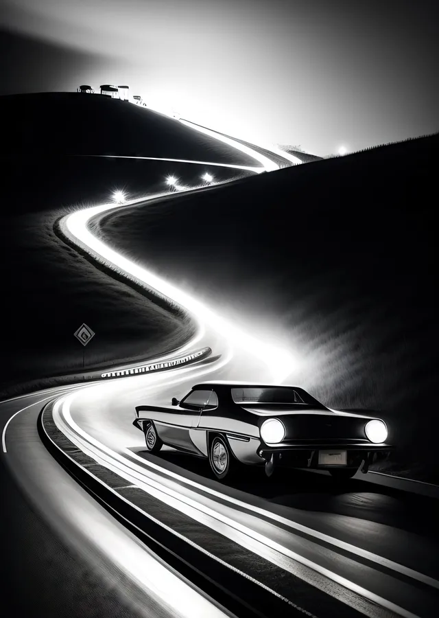Siyah Klasik Amerikan Spor Araba Gece Yol metal tablo