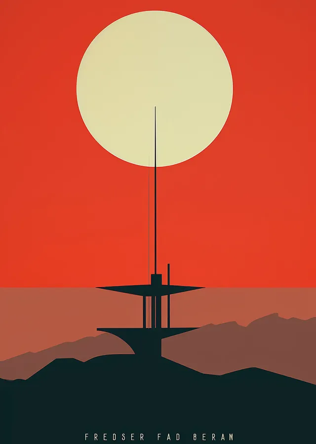 Soyut Sanat: Kırmızı Güneş ve Minimalist Yapı metal tablo