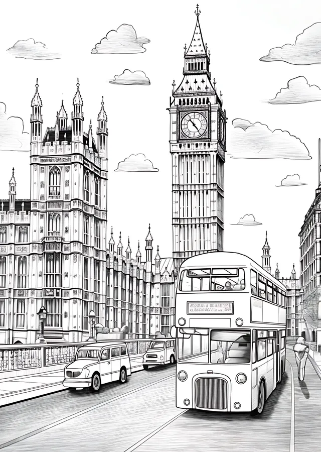 Siyah Çizgiler ve Gölgelerle Londra Big Ben metal tablo