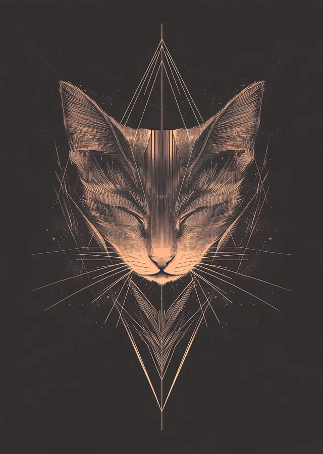Geometrik Kedi Portresi metal tablo