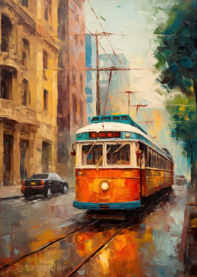 Retro Tramvay Sanat Eseri metal tablo