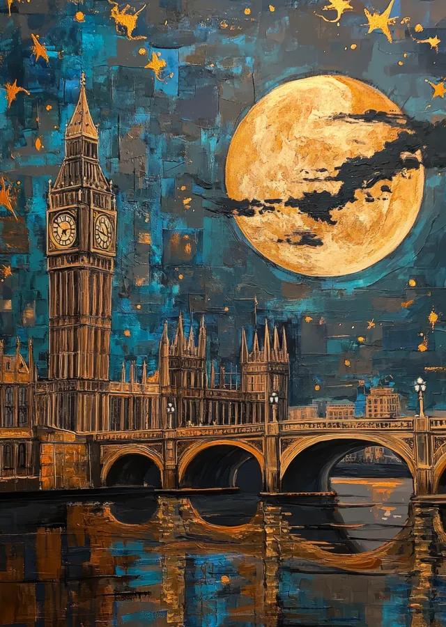 Gece Londra - Big Ben Soyut metal tablo
