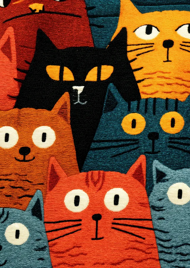 Renkli Kedi İllüstrasyonu - Çok Renkli Dokulu Kediler metal tablo