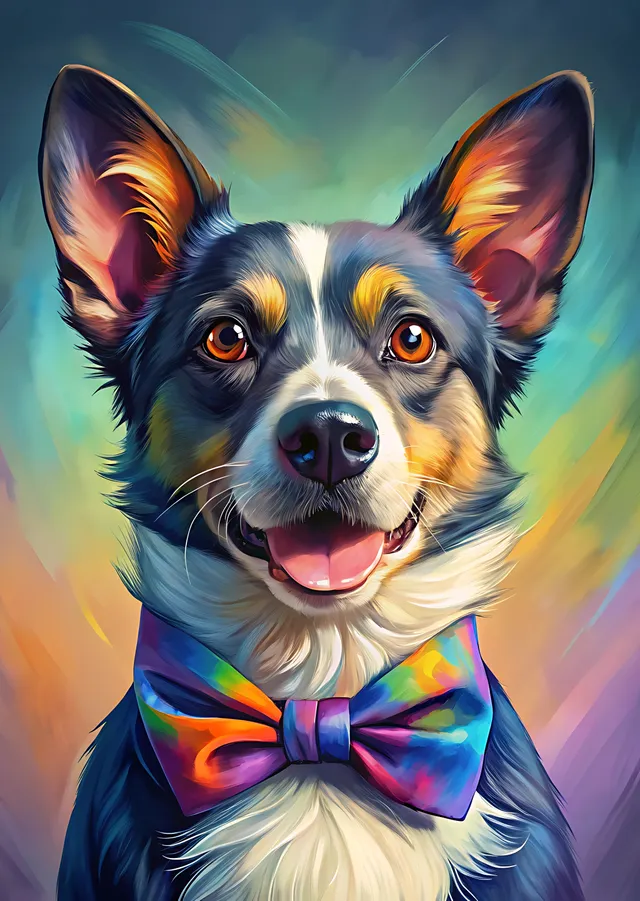 Renkli Papyonlu Köpek metal tablo