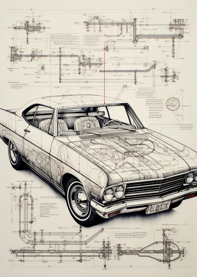 Chevrolet Impala Teknik Çizim metal tablo