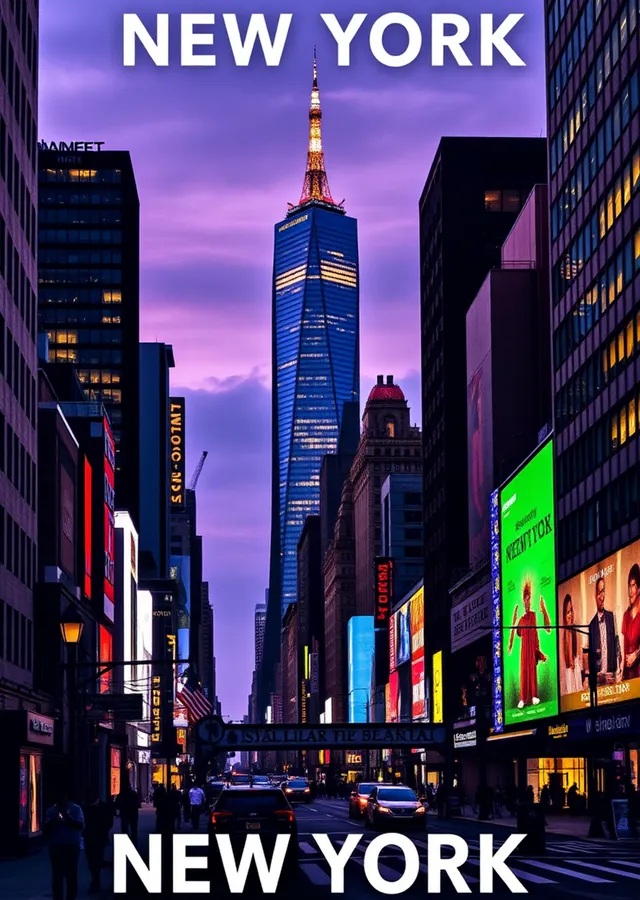 New York Gökdelenleri ve Işıklar metal tablo