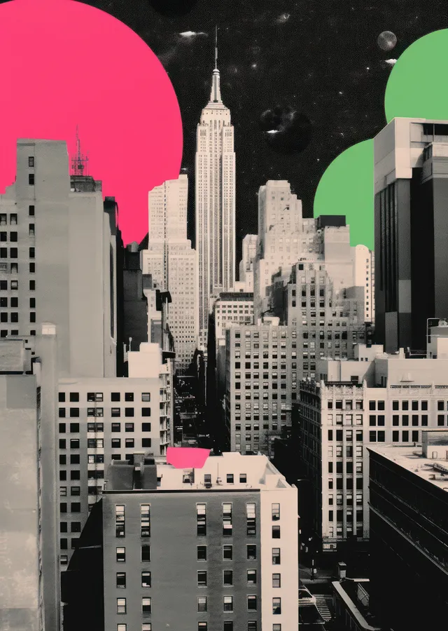 New York'un Geleceği: Renkli Siluetler metal tablo