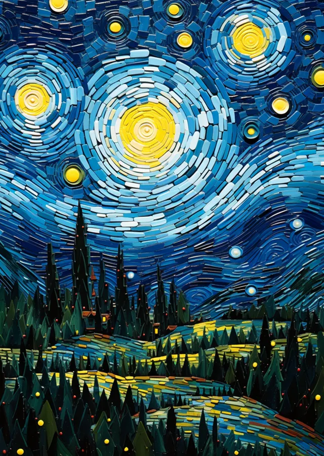 Van Gogh Yıldızlı Gece - Mavi ve Sarı Tonlu Yıldızlı Gece metal tablo