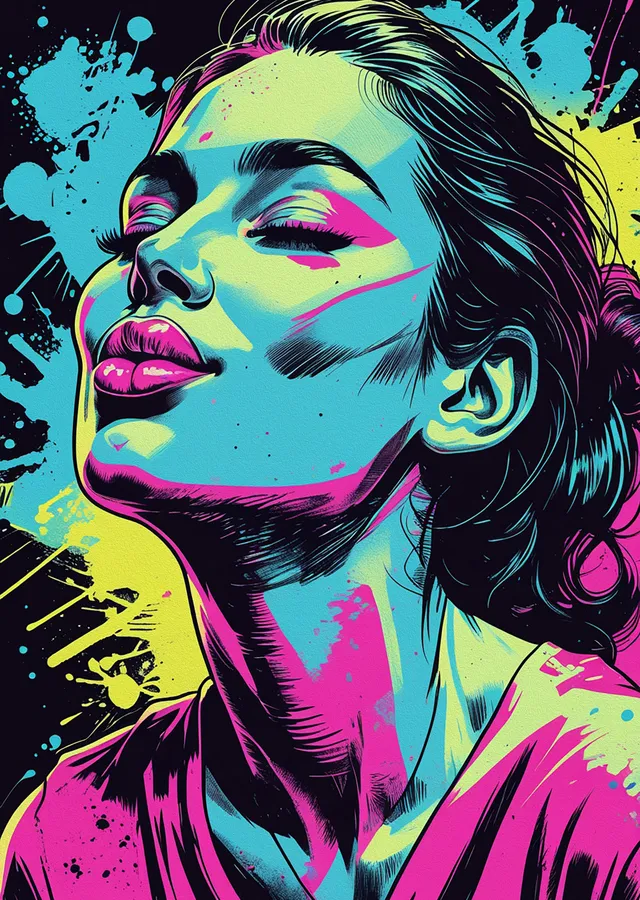 Neon Rüya: Modern Kadın Portresi metal tablo