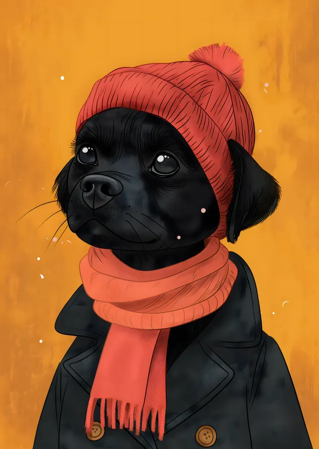 Şık Kış Modasındaki Sevimli Köpek metal tablo