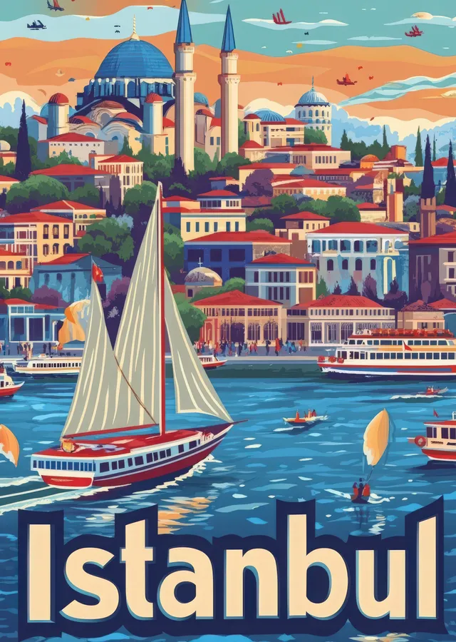İstanbul: Tarihi ve Güzellikleri - Lacivert Sular, Kırmızı metal tablo