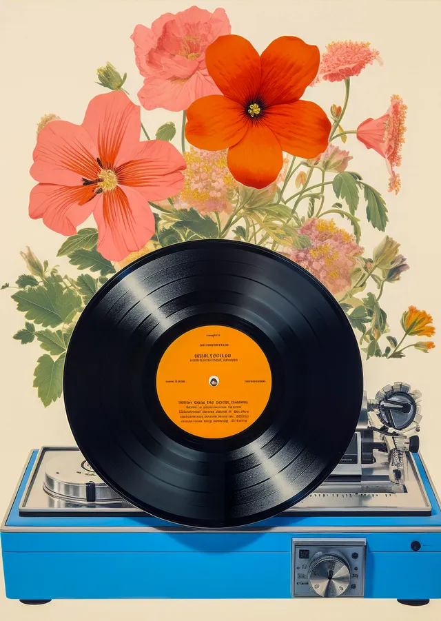 Vinil Plak Çiçek Sanatı metal tablo