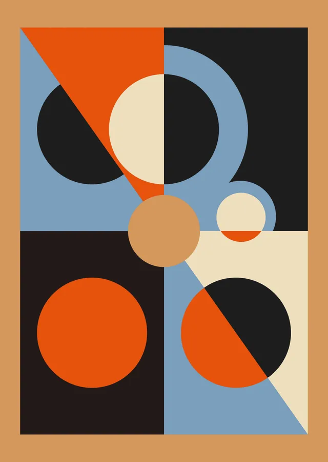 Turuncu, Mavi ve Siyah Geometrik Desen metal tablo