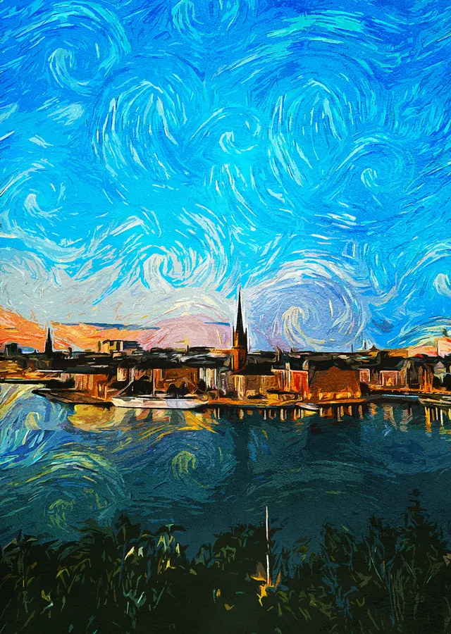 Van Gogh Tarzı Göl Manzarası metal tablo