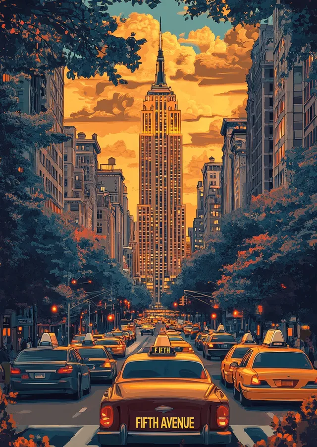 Empire State Binası ve 5. Cadde metal tablo