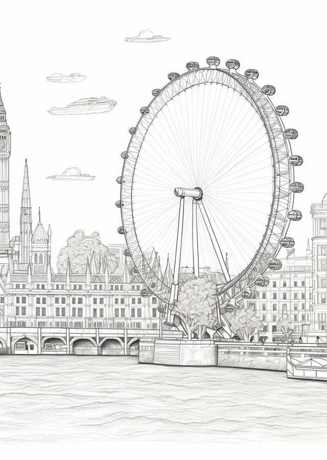 Londra Manzarası: Big Ben ve London Eye metal tablo