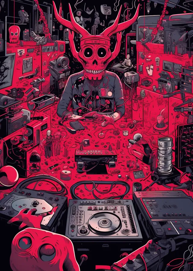 Kırmızı Şeytani DJ metal tablo