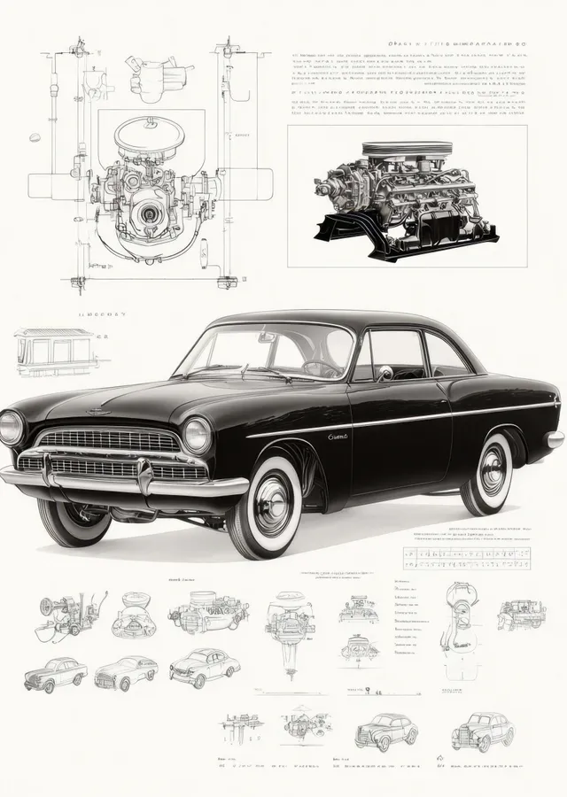 1950'ler Amerikan Klasiği Teknik Çizim metal tablo