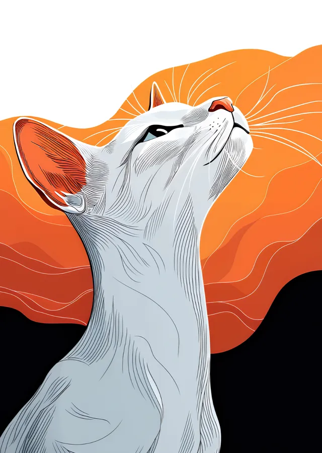 Beyaz Kedi: Gözleri Gökyüzüne Dönük metal tablo