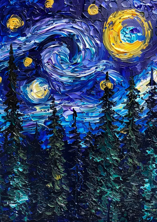 Vincent van Gogh Yıldızlı Gece - Ağaçlıklı Versiyon metal tablo