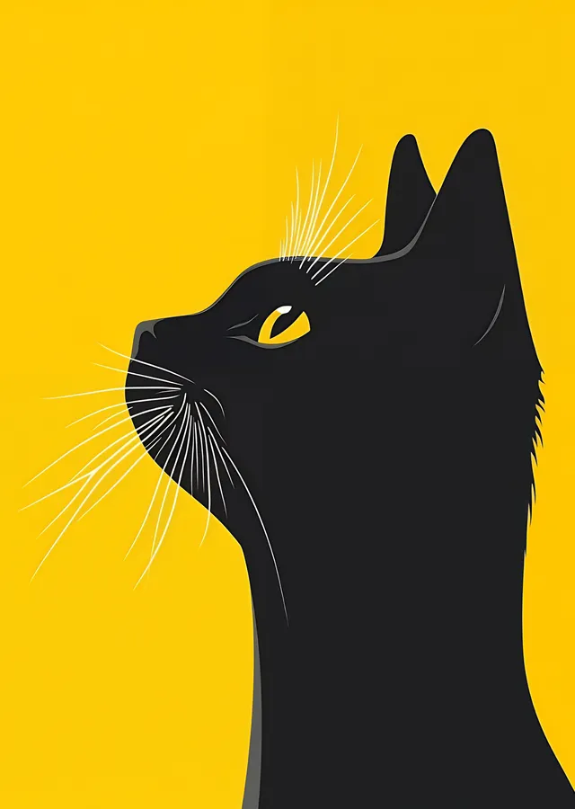 Sarı Fonlu Siyah Kedi Profili metal tablo