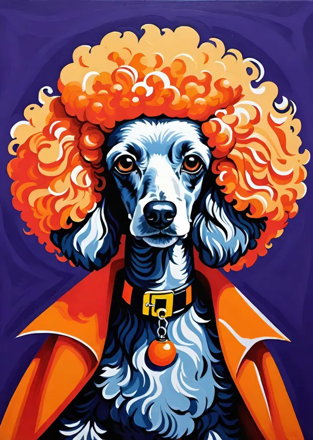 Renkli Saçlı Poodle Portresi metal tablo