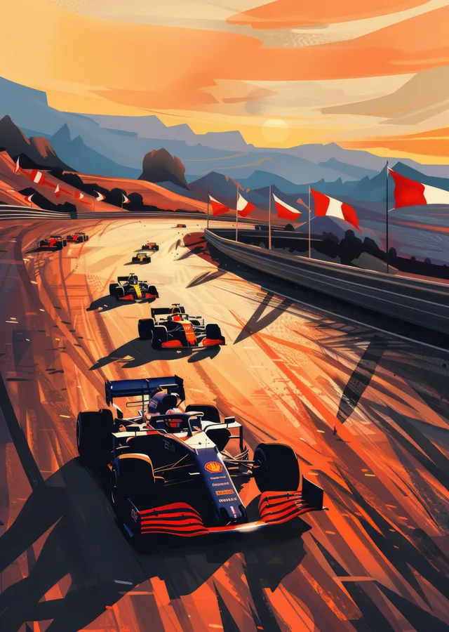 Turuncu Gökyüzünde Formula 1 Yarışı metal tablo