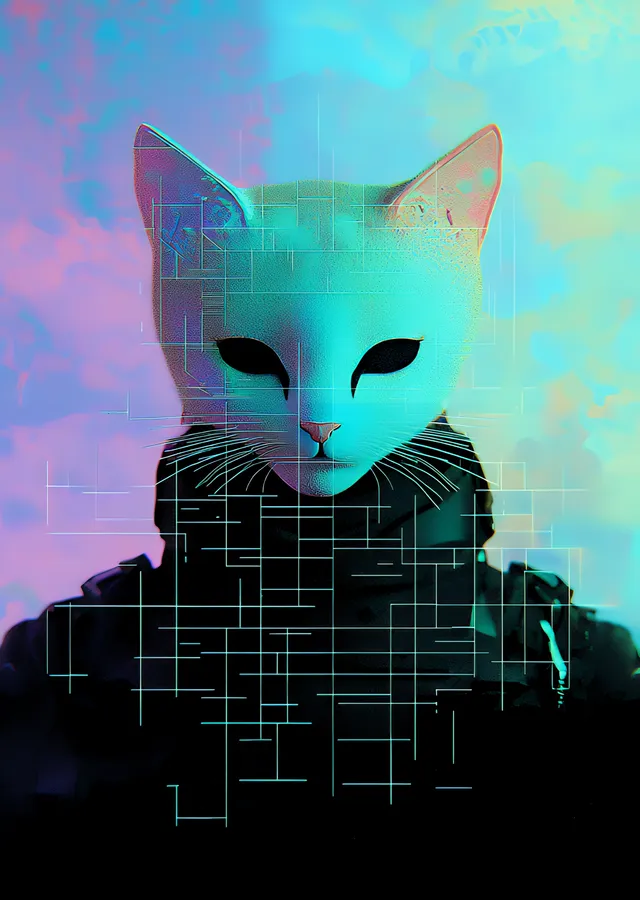 Siber Kedi: Geleceğin Koruyucusu metal tablo