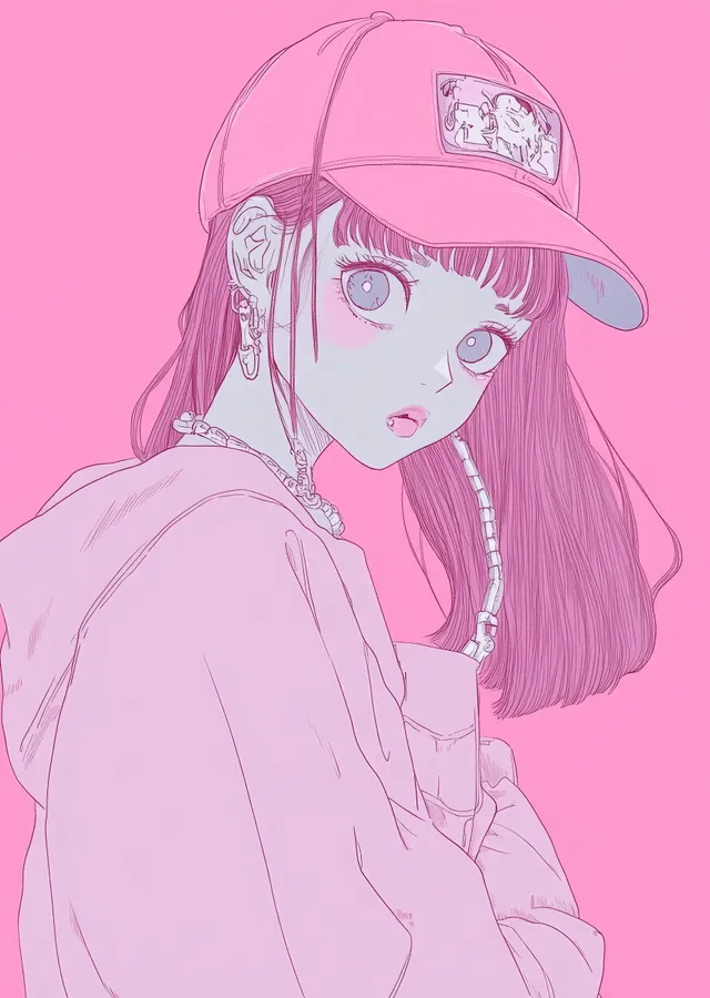 Pembe Kapaklı Kawaii Kız metal tablo