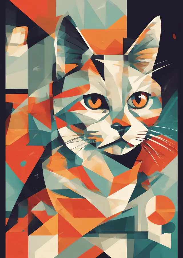 Geometrik Sanat: Kedi Portresi metal tablo