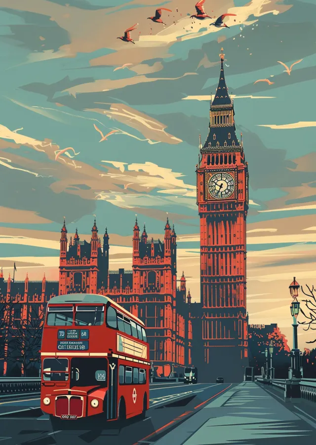 Big Ben ve Kırmızı Otobüs metal tablo