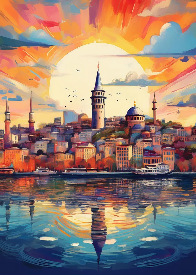 Gün Batımında İstanbul Silüeti metal tablo