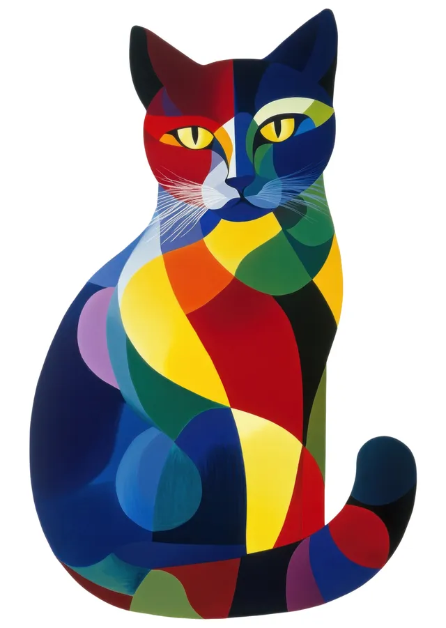 Renkli Geometrik Kedi Sanatı metal tablo
