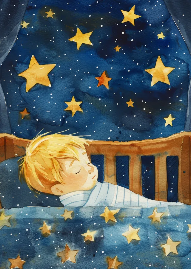 Yıldızlarla Dolu Gece: Uyuyan Çocuk metal tablo